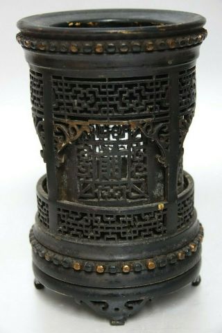 VERY FINELY CARVED EARLY BAMBOO BRUSH POT WITH CHARACTER MARKS EXTREMELY RARE 2