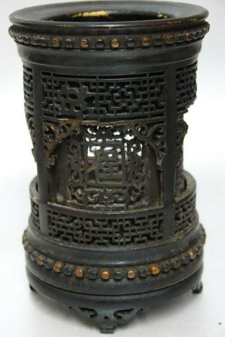VERY FINELY CARVED EARLY BAMBOO BRUSH POT WITH CHARACTER MARKS EXTREMELY RARE 3