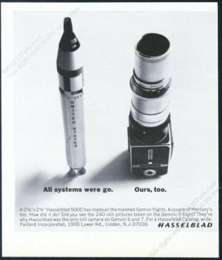 1966 Hasselblad 500c Camera & Toy Rocket Photo Vintage Print Ad