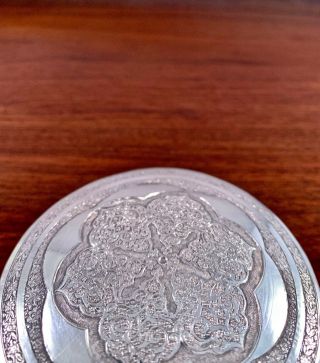 PERSIAN SOLID SILVER HAND CRAFTED ROUND JEWELRY / TOBACCO BOX 157G 2