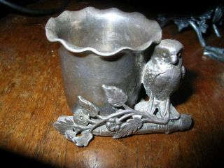 Antique Silver Figural Toothpick Holder Owl Leaves Hartford 2752 Napkin Ring