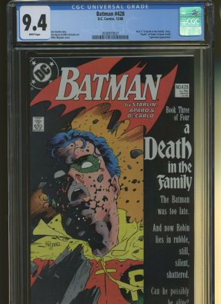 Batman 428 Cgc 9.  4 | Dc 1988 | Death Of Jason Todd - Robin.