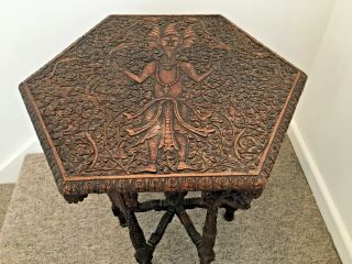 Rare Antique Anglo Indian Colonial Carved Padouk Table Mythical Figure & Snakes