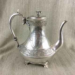 1875 Antique Teapot Silver Plated Ornate Chased Engraving Victorian