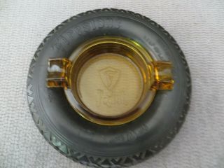 Vintage Firestone Rubber Tire Ashtray With Embossed Advertising Insert