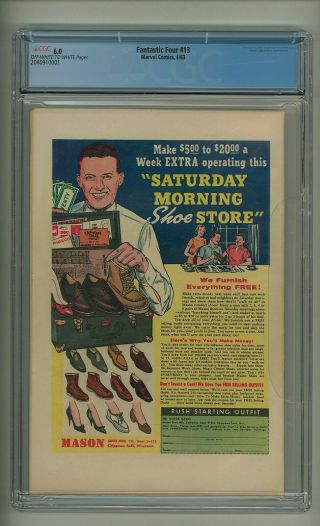 Fantastic Four 13 (CGC 6.  0) OW/W pages; 1st app.  Watcher and Red Ghost (c 23979) 2