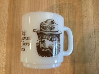 Vintage 1950’s Smokey Bear Milk Glass Advertising Coffee Mug