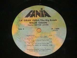 Willie Colon ‎– Wanted By FBI / The Big Break - La Gran Fuga / MONO FANIA VG,  LP 2