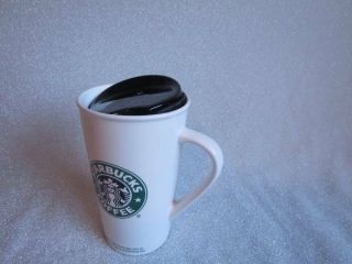 2006 Starbucks White 16 Fl.  Oz Ceramic Mug Cup With Green Mermaid Logo & Lid