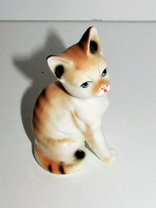 Vintage Porcelain Cat Kitten Figurine Statue White,  Orange W/ Black Stripes 122