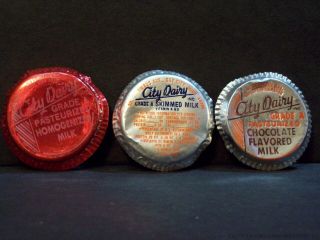 City Dairy Bay City Michigan 3 Vintage Foil Milk Bottle Cap Chocolate Skimmed Mi