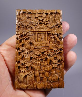 Fine Antique 19th C.  Chinese Cantonese Carved Sandalwood Boxwood Card Case