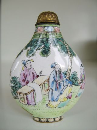 Fine Old Antique Chinese Canton Enamel Cloisonne Snuff Bottle Signed To Base