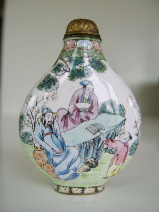 FINE OLD ANTIQUE CHINESE CANTON ENAMEL CLOISONNE SNUFF BOTTLE SIGNED TO BASE 3
