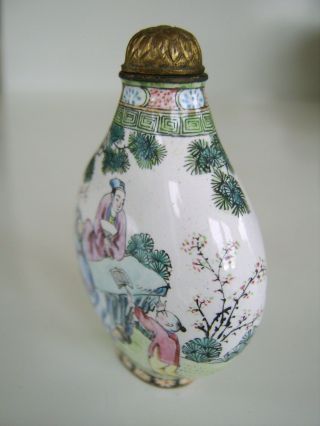 FINE OLD ANTIQUE CHINESE CANTON ENAMEL CLOISONNE SNUFF BOTTLE SIGNED TO BASE 4