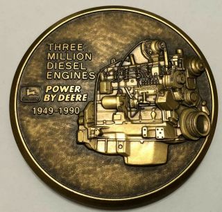 1990 Large Bronze Medallion John Deere Engine Factory Commemorative - 3 Million