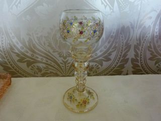 Vintage Retro Decorative Wine Glass Gold Floral Handpainted 20cm Tall