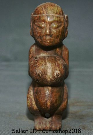 6.  8 " China Neolithic Hongshan Culture Jade Stone Carved Big Boobs Woman Statue