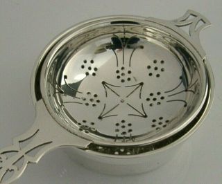 English Art Nouveau Style Sterling Silver Tea Strainer And Drip Bowl 1972