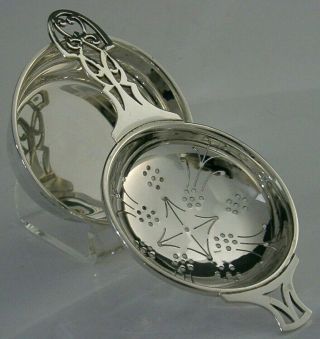ENGLISH ART NOUVEAU STYLE STERLING SILVER TEA STRAINER AND DRIP BOWL 1972 6