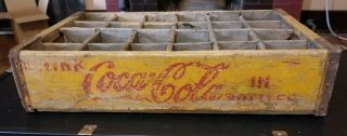 Vintage Yellow Wooden Coke Family Size 12 Bottle Crate Carrier Coca Cola