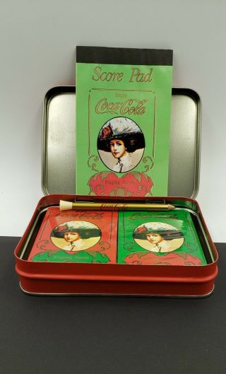 Coca Cola Coke Old Fashioned Playing Cards With Tin & Score Pad 1970s
