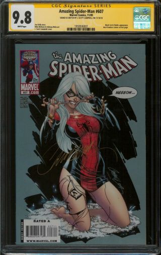 Spider - Man 607 Cgc Ss 9.  8 Signed & Black Cat Sketch By J Scott Campbell