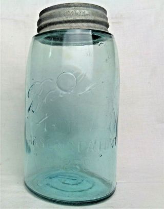 Antique Vintage Ball Improved Mason Patent 1858 Quart Jar 1900 - 1910 Zinc Lid