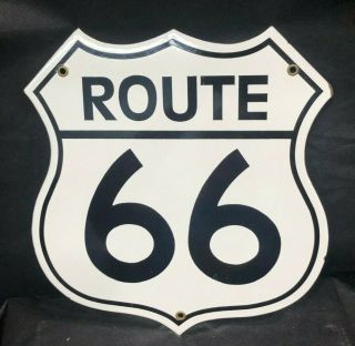 Vintage Route 66 Highway Porcelain Sign Black And White Oil & Gas Road Travel