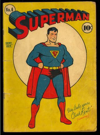 Superman 6 (coupon Clipped,  Married Cf) Early Golden Age Dc Comic 1940 App Vg -