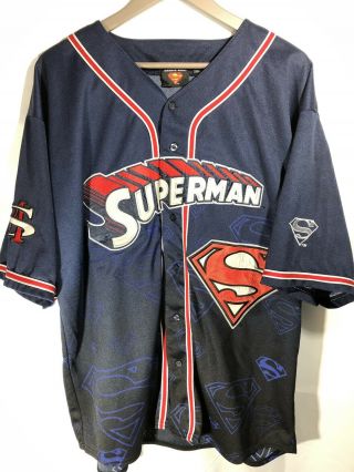 Warner Bros Superman Baseball Jersey Dc Comics Full Embroidered Size 2xl