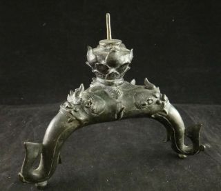 Antique Thailand/cambodia Altar Bronze Candle Holder,  18th/19th Cent.  6” To Tip,