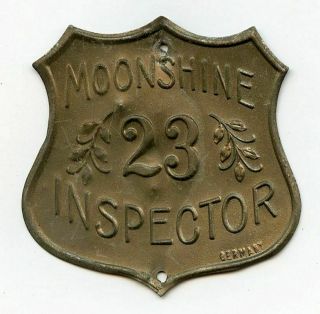 Moonshine Inspector 23 Stamped Metal Tin Tag Badge Sign Germany 2 3/8 " X 2 3/8 "