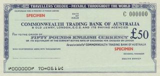 Australia: G.  B.  1967 Commonwealth Trading Bk £50 " Specimen " Travellers Cheque