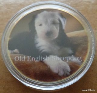 Dog Old English Sheepdog 24k Gold Plated 40 Mm Coin