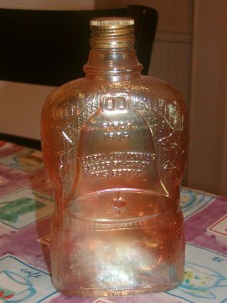 Antique Golden Wedding One Pint Carnival Glass Bottle With Cap