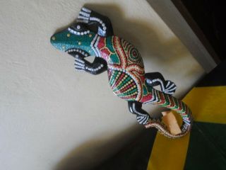 Handmade Rasta Color Ground Ebony Wood Lizard Size 12 X4 In