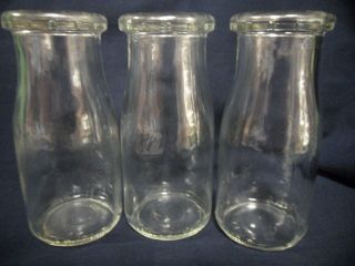 Set Of 3 Clear Plain Glass 1/2 Pint Milk Bottles Ds234
