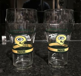 2 Green Bay Packers Nfl Football Collectible Coca Cola Vintage Glasses