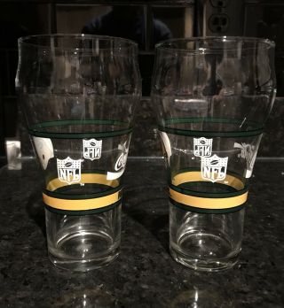 2 Green Bay Packers NFL Football Collectible Coca Cola Vintage Glasses 2