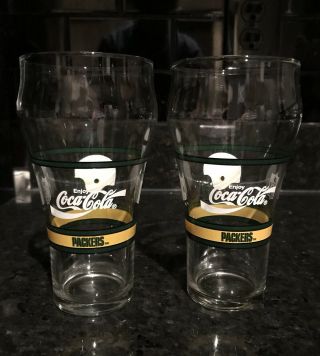 2 Green Bay Packers NFL Football Collectible Coca Cola Vintage Glasses 3