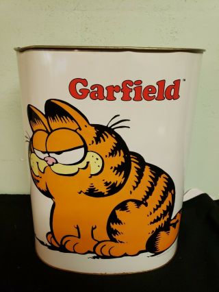 Vtg Cheinco Garfield The Cat Metal Trash Can Waste Basket 1978 Comics