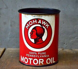 Distressed Mohawk Pennsylvania Motor Oil Metal Tin Can Container Art Decor Adver