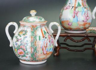 SET of Antique Chinese Canton Famille Rose Porcelain Sugar Bowl Milk Jug 19th C 2
