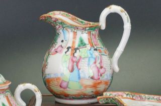 SET of Antique Chinese Canton Famille Rose Porcelain Sugar Bowl Milk Jug 19th C 3