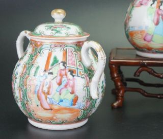 SET of Antique Chinese Canton Famille Rose Porcelain Sugar Bowl Milk Jug 19th C 5