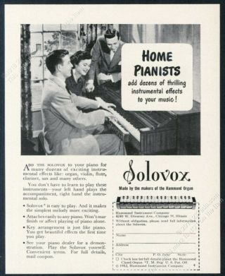 1952 Hammond Organ Solovox Monophonic Keyboard Photo Vintage Print Ad