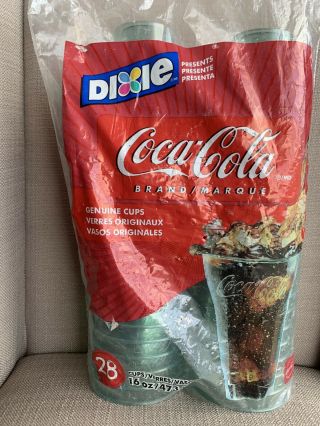 1 Vintage Bag (28) Dixie Coca Cola Plastic Cups 16 Oz Clear Green Plastic