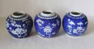 Three Antique Chinese Prunus Pattern Porcelain Vases C.  19th With Circle Marks