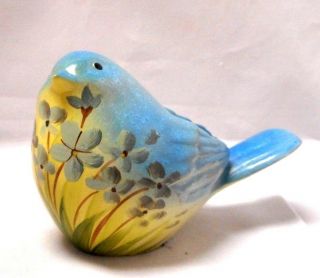 Hand Painted Bluebird Figurine Flowers Collectible 2 1/4 " Tall Pretty Unique